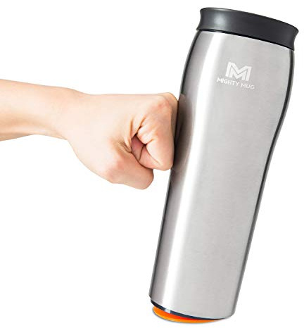 Mighty Mug | The Untippable Mug | Grips When Hit, Lifts for Sips | Insulated Stainless Steel Tumbler | Cupholder Friendly | Gifts for Women Men All | Leakproof | 6 Hours Hot / 24 Cold | 16oz | Silver