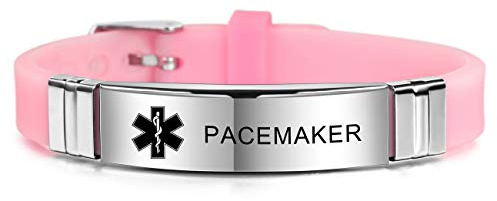 MOWOM Medical Braccialetto Personalizzato con Incisione in Silicone identificativo Regolabile per Uomo Donna Bambini in Acciaio Inossidabile Gomma- (Pacchetto con Carta di Emergenza, Supporto)