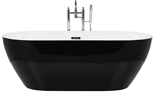Stilvolle Acryl Badewanne oval freistehend schwarz mit Überlauf 170x80cm Carrera