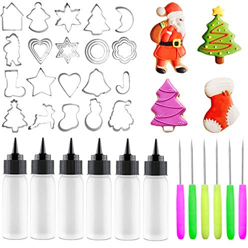 Artcome Cookie Dekorieren Werkzeug Set - 40 Piece Kit, Including 28 Cookie Cutters, 6 Push-in Decorating Bottles, 6 Sugar Writing Needles - Perfect for DIY Cookie Decorating