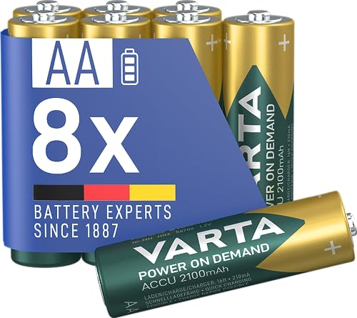 VARTA Pile AA, ricaricabili, confezione da 8, batteria ricaricabile, Power on Demand, 2100 mAh Ni-Mh, precaricate, pronte all'uso [Esclusivo su Amazon]