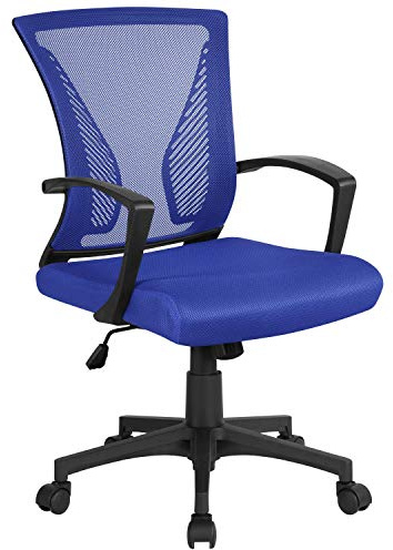 Yaheetech Bürostuhl Ergonomisch mit Netzbespannung Atmungsaktiv, Blau | Höhenverstellbar Schreibtischstuhl bis 136 kg, Wippfunktion, Drehstuhl mit Armlehnen für Schlafzimmer Büro Wohnzimmer
