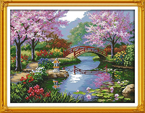 14CT vorgedrucktes gestanztes DIY-Kreuzstich-Stickset, komplette Reihe von Starter-Kits für Anfänger - Die schönen Landschaften des Parks 55 x 43 cm