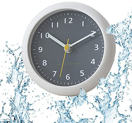 LFGKeng Orologio da parete impermeabile per bagno, grigio, analogico, 16 cm, ventosa, moderno, silenzioso, piccolo, orologio da parete per soggiorno e cucina