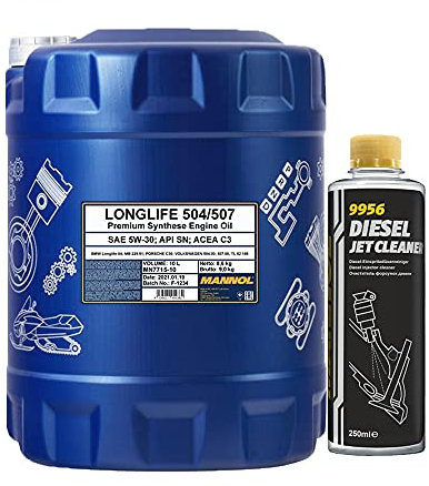 MANNOL 10l, 7715 Longlife 504/507 5W-30 + Diesel Jet Cleaner Düsenreiniger - Kraftstoff Additiv 250 ml
