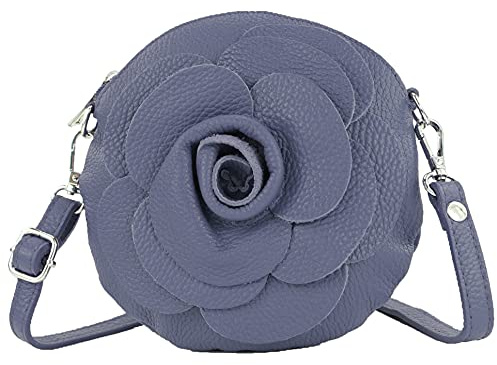 modamoda de T225 Damen Leder Umhängetasche Abendtasche Clutch Blüte Klein, handmade in Italy