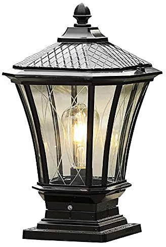 IP44 Impermeabile Patio lampione antiruggine Antipioggia in Lega di Alluminio Lanterna pilastro Esterno E27 Colore Nero Retro Colonna Luce cancello Paletto portici cortili Villa giardino