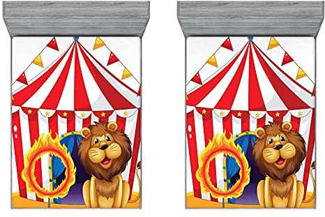 ABAKUHAUS Cirque Drap-Housse Lot de 2, Chapiteau de Cirque Hoop feu, Pochette Élastique Tout Confort pour Literie en Tissu Décoratif, 135 cm x 190 cm, Multicolore