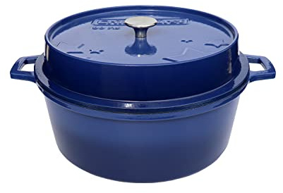 Grillfürst farbig emaillierter Dutch Oven ca. 7,5 Liter Fassungsvermögen - stabil stehender Gusseisentopf ohne Füße, blaue kratzfeste Emaillierung, multifunktional, ca. 18,5 x 38,8 cm, DO7,5