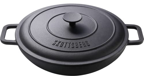 Skottsberg Gusseisen Schmortopf - Ø 31,5 cm – vorgebrannt & PFAS‑frei, 3L Volumen, Deckel mit Aromaspikes - für Induktion, Gas, Ceran, Ofen & Grill