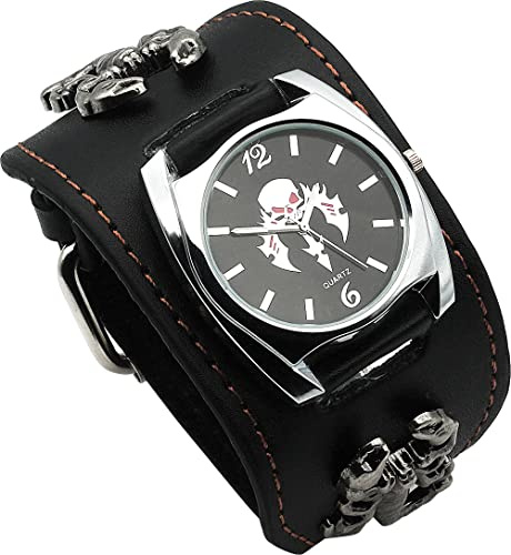 Vigorbee Punk Scorpion Skull Watch for Men Women Black Wide Leather Cuff Band Watch Cool Style Wrist Watches,Rock Locomotive
