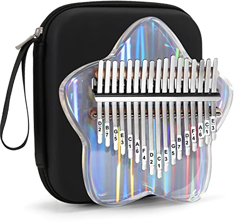 Beveetio Clear Kalimba Thumb Piano With Eva Protective Case, Transparent Crystal Kalimba 17 Key, Musical Instrument Gifts For Kids, Star Finger Piano, Acrylic Mbira…