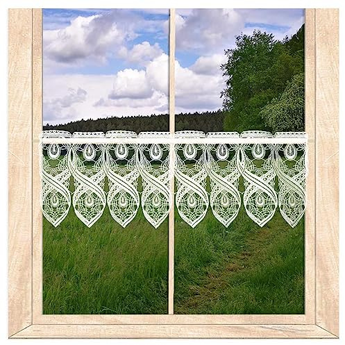 Spitzen-Scheibengardine Bella Weiß Kleiner Kurzstore| HxB 22x80 cm | atelier alles-Spitze Kurzgardine aus hochwertiger Vogtländischer Luftspitzen-Stickerei mit Fantasiemuster