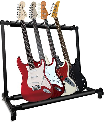 GeeWin 5 Guitar Rack, Folding Multiguitar Stand - Acoustic, Electric, Bass Display (5 Holder)