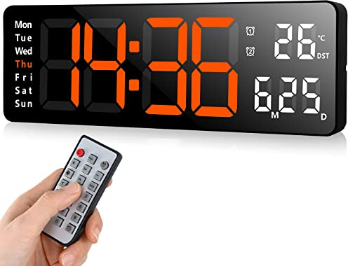Fuloon Digital Wall Clock, 13 inch LED Large Display with Remote Control