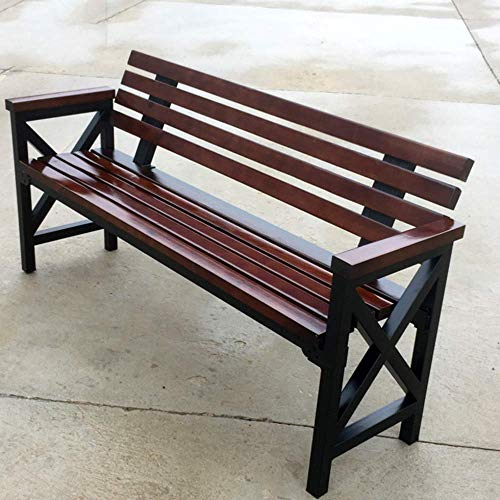 ZMYJTO Gartenbank, Parkstuhl, Außenbank, korrosionsbeständiger Massivholz-Veranda-Rückenlehnenstuhl, Innenhof, 2-Personen-Sitz, wetterbeständiger Gusseisenrahmen, Freizeit-Esstisch und Stuhl, Kaffe