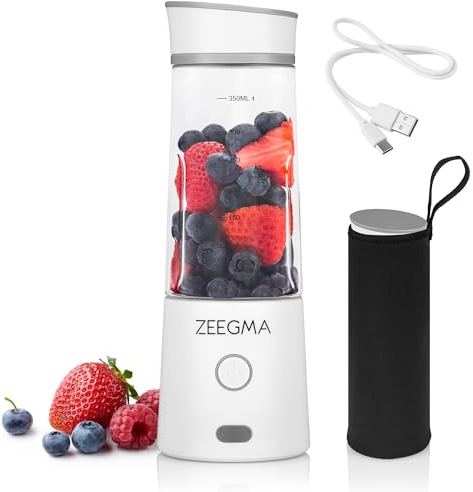 ZEEGMA VITAMINE GO Frullatore portatile 450ml per Smoothie e frullato proteico, Mixer con Bateria 5000mAh USB 25 Utilizzi per carica Personale leggero Mini Frullatore 6 Lame 2 Velocità 300W