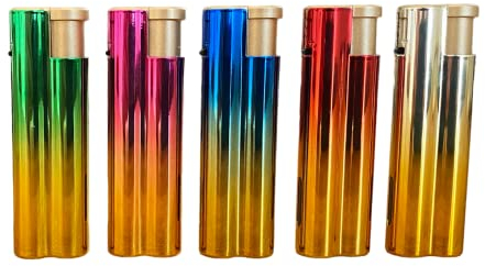 Clearfee Mechero de llama Jet | resistente al viento, resistente a la intemperie | rellenable | elegante oro metálico | Mechero electrónico Jet Turbo llama (arco iris, 5)