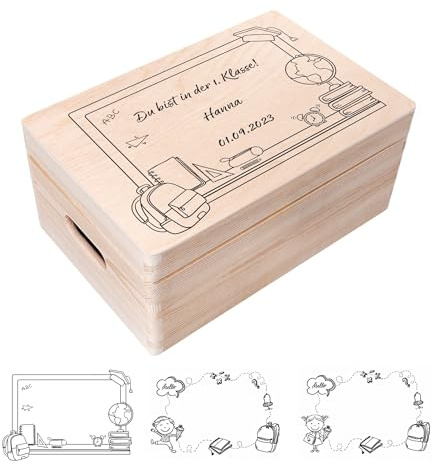 Creative Deco Personalised First Day of School Gift | Starting School Gifts | for Children, Girl or Boy | Unique Wish Text Custom Gift Box | Customised Wooden Box | Perfect as a Keepsake | Graduation