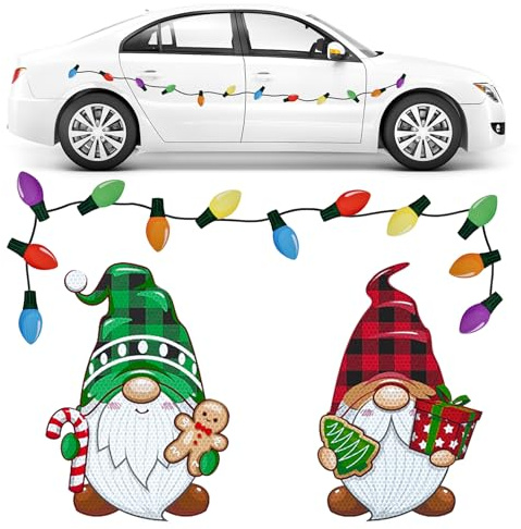 Toptime 20 Stück Weihnachts Auto Magnete, 12 Stück Reflektierende Glühbirne Magnete mit 6 Magnetdrähte und 2 Magnet Weihnachtswichtel, Kühlschrankmagnete Weihnachten Deko für Neujahr, Feiertage