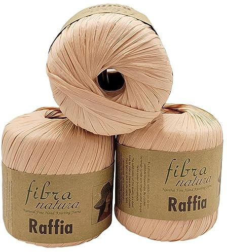 120 Gramm Fibra Natura Raffia Bast-Garn, 100% Viskose/Zellulose, Makramee Kordel Naturgarn einfarbig (apricot 116-23)