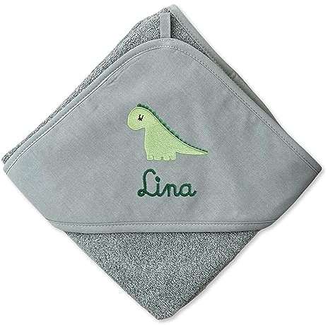 upstitch studio Kapuzenhandtuch für Baby (75x75cm) und Kinder (100x100cm) mit Namen personalisiert für Jungen und Mädchen aus 100% Baumwolle - Babyhandtuch und Kinderhandtuch (Grün, 100 x 100 cm)