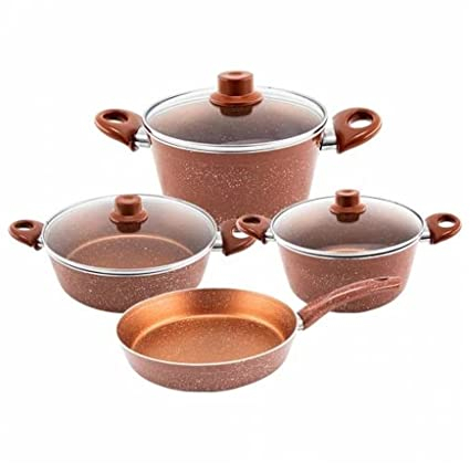 BONOOL Ensemble de Batterie de Cuisine en Granit de cuivre, 7 pièces, Batterie de Cuisine en Granit de Couleur cuivre