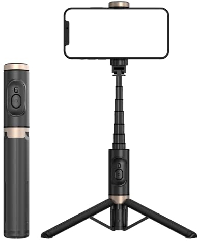 KOMI Perche à Selfie avec lumière - Trépied de téléphone Extensible avec télécommande sans Fil Rechargeable Tout-en-Un Compatible avec iPhone 16 15 14 Pro Max, Samsung, Android, iOS