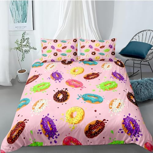 Set Copripiumino Matrimoniale 260x240 Ciambella Biancheria da Letto in Morbida Microfibra Stampa 3D Ragazza Rosa Copripiumini con Cerniera + 2 Federe, C6455