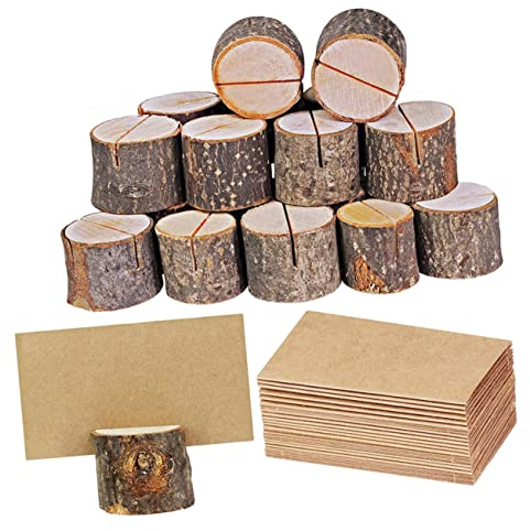 NUOBESTY 35sätze Holzrinden-memo-halter Mit Karten Lärchenholz Tisch-nummernklammer Holzstapel Namens- Menünummern-memo-holder Stumpfform Notizklammerhalter