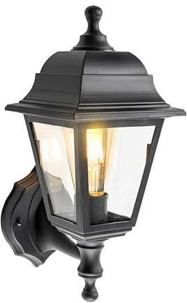 CGC Lighting Lampada da parete per esterni da esterno, nera, tradizionale, lampadina E27 (non inclusa) (Nero 3)