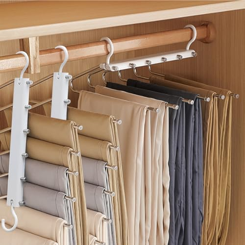 LDXDRU 3 grucce per pantaloni 6 in 1, salvaspazio, multiplo, in acciaio inox, pieghevole, antiscivolo, per pantaloni, sciarpe, jeans, vestiti, asciugamani