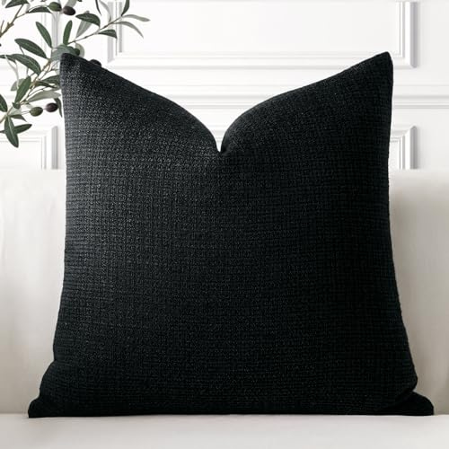 Artscope 1er Set Kissenbezug Einfarbig Wurfkissenbezug Leinen Kissenbezüge 55x55cm Moderne Dekokissen Kissenhülle Set Kissen Fall für Sofa Schlafzimmer Zuhause Dekor, Schwarz