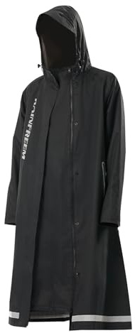Ajalcsvs långa regnrockar för kvinnor och män, vattentät vindtät kappa med huva cykelponcho för vuxna ponchos, Svart, 3XL