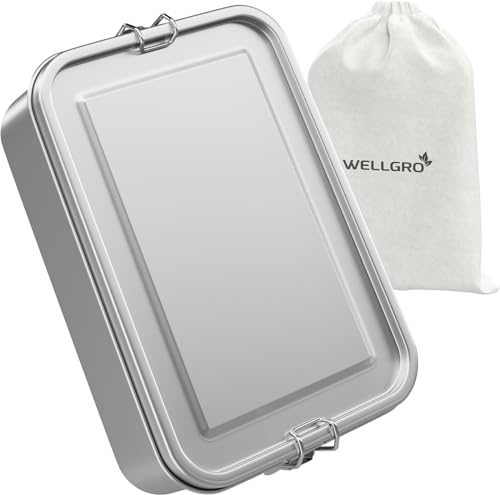 WELLGRO Edelstahl Dosen eckig - 550ml 850ml 1400ml 2400ml auslaufsicher Metall Brotdose Lunchbox, Kapazität:2400 ml