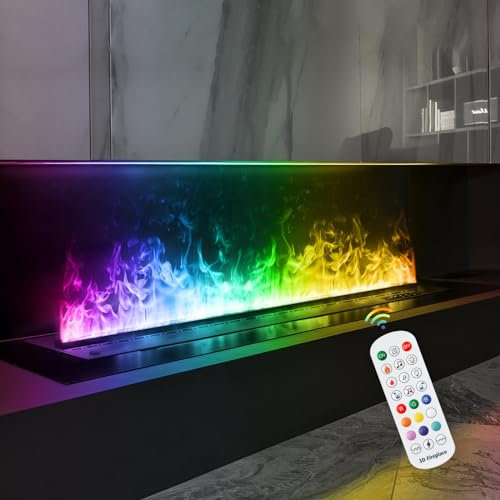 Chimenea de Vapor, Chimenea eléctrica, Chimenea eléctrica empotrada, Efecto de Llama 3D de 9 Colores, Control Remoto de Chimenea con [1200 mm, Negro].