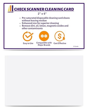 UBICON Check Scanner Cleaning Card - Enhanced Length and Width for Effective Cleaning, Compatible with Major Brands, Presaturated (25)