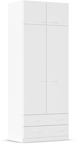 Rauch Möbel PRANDON, Kleiderschrank, Farbe Weiß, Breite 91 cm | Schrank, Mehrzweckschrank, 2-türig, 2 Schubladen, für Schlafzimmer, Kinderzimmer, Homeoffice, Hauswirtschaftsraum, Garderobe