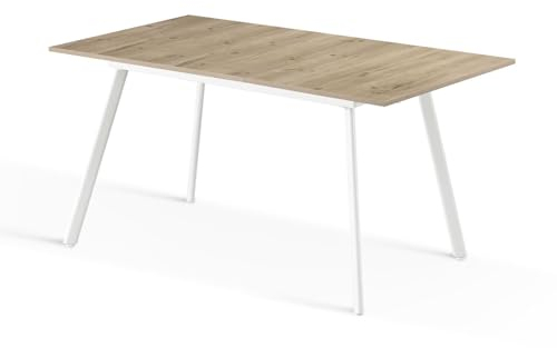 B&D home Esstisch Oskar, ausziehbar 120-160x80 cm 4-6 Personen Küchentisch Holztisch mit Metallgestell für Esszimmer, Küche, skandinavisch modern Design, Sandeiche Optik, 11201-FW-EISA