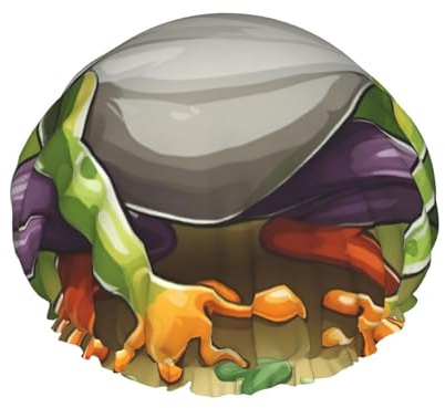 Duschhaube mit Cartoon-Frosch-Druck, doppellagig, elastisch, für Zuhause, Spa, Hotel und Friseursalon