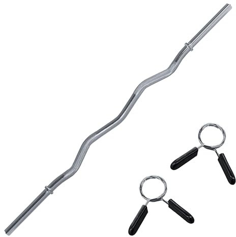 wuuhoo® barre d'haltère curl Franco, 120cm / 140cm barre d'haltère SZ jusqu'à 90 KG, haltère long avec réception de disque olympique 30mm Argent 120 cm