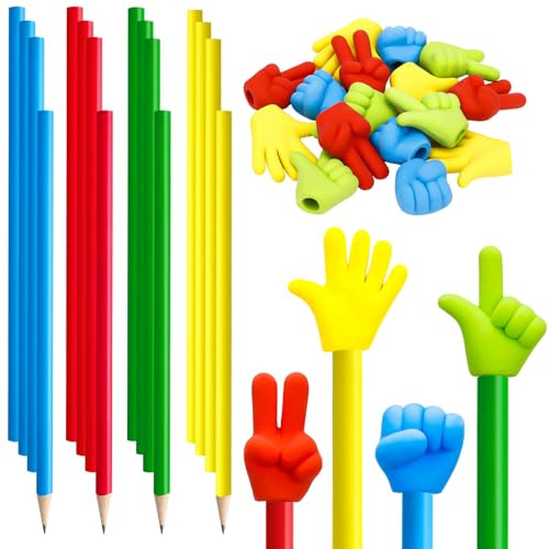 16 Stück Bleistift mit Radiergummi Kinder Set,HB Radiergummikopf Bleistift,lustige Mitgebsel Bleistifte Mehrfarbig Graphitstift mit Schere-Stein-Papier Radiergummi für Schüler Hausaufgaben Schule Bü