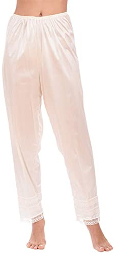 DELIMALI Women's Silk Pettipants Slip Ankle Length Snip-it Pant Liner Satin Culotte Slip Elastic Waistband Lace Sleep Pants