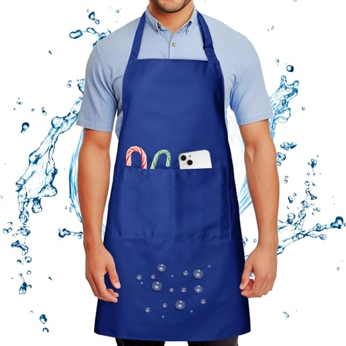 Wasserdicht Schürze mit 2 Tasche für Männer Damen Verhindert Ölstaubflecken | Verstellbare Kochschürze mit langen Riemen, Kein Waschen, Grillschürze für Kochen BBQ Kunstunterricht Backen Malerei Kellner