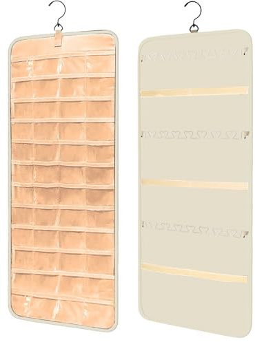 QIUPFGUT Hängende Schmuck Organizer, Frisiertisch Kleiderschrank Schmuckaufbewahrung, Schmuck Organizer Hängend, Hängende Ohrringe Aufbewahrungstaschen, Aufbewahrungsrolle mit Aufhänger(Weiß)