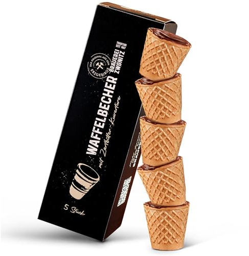 Brauerei Zwönitz Waffelbecher mit Zartbitter-Kuvertüre 3x5 Stück | Essbarer Schokobecher für Eierlikör zu Ostern - Waffelbecher Eierlikör - Schokowaffelbecher für Eierlikör