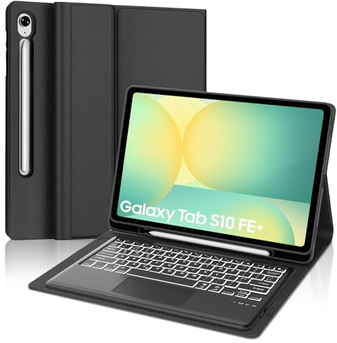 IVEOPPE Keyboard Case for Samsung Galaxy Tab S10 FE Plus 13.1 inch 2025, Case Keyboard for Galaxy Tab S10 FE+, Cover with Magnetically Detachable Backlit Trackpad Keypad for Samsung S10fe+, Black