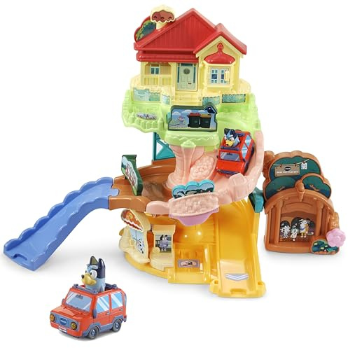 VTech TutTut Bolides Maison familiale Bluey, Circuits, Voitures et playsets de Jouet, pour Enfants à partir de 1 an, rampes et capteurs Magiques, Phrases et Musique, Voiture Incluse, Version ESP