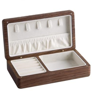 Multibey Boîte à bijoux vintage en bois de noyer faite à la main avec plusieurs compartiments, rangement portable pour voyage, maison, cadeaux de mariage (bois massif)