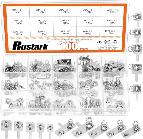 Rustark Assortiment de 100 plaques de ressort de batterie - Kit de remplacement négatif à positif - Ressort de conversion négatif à positif - Ressorts de batterie de rechange pour télécommande